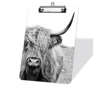 Retro Highland Cow Clipboard, Acrylic Clipboard, Standard Letter Size 9 x 12.5 in, Girl Desk Accessories A4 Decorative Clipboards for School Teacher Women Doctor Students - Silver Clip