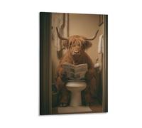 Retro Highland Cow Leisure Toilet Reading Posters Wall Art Decorative Posters Room, Bathroom, Bedroom, Dormitory Wall Art Decorative Aesthetics Retro Style Wall Decor 16x24inch(40x60cm) Frame-style