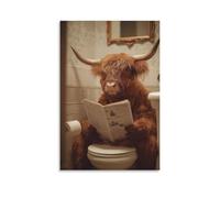 Retro Highland Cow Leisure Toilet Reading Posters Wall Art Decorative Posters Room, Bathroom, Bedroom, Dormitory Wall Art Decorative Aesthetics Retro Style Wall Decor 20x30inch(50x75cm) Unframe-style