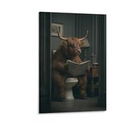 Retro Highland Cow Leisure Toilet Reading Posters Wall Art Decorative Posters Room, Bathroom, Bedroom, Dormitory Wall Art Decorative Aesthetics Retro Style Wall Decor 16x24inch(40x60cm) Frame-style