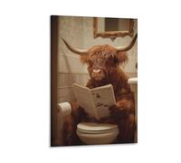 Retro Highland Cow Leisure Toilet Reading Posters Wall Art Decorative Posters Room, Bathroom, Bedroom, Dormitory Wall Art Decorative Aesthetics Retro Style Wall Decor 20x30inch(50x75cm) Frame-style