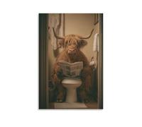 Retro Highland Cow Leisure Toilet Reading Posters Wall Art Decorative Posters Room, Bathroom, Bedroom, Dormitory Wall Art Decorative Aesthetics Retro Style Wall Decor 12x18inch(30x45cm) Unframe-style