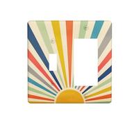 Retro Hippie Boho 60s Sun 2 Gang Combination 1-Toggle 1-Rocker GFCI/Decorator Outlet Light Switch Cover Vintage 70s Mid Century Abstract Sunrise Decorative Combo Two Dual Device Receptacle Wall Plate
