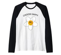 Retro Hippie Daisy Flower Choose Happy Quote Slogan Design Raglan Baseball Tee