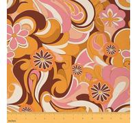 Retro Hippie Flower Fabric By The Yard - 60s 70s Groovy Decorative Soft Flannelupholstery for Chairs - Vintage Boho Plant Floral Botanical Blossom Orange - 3 Yards