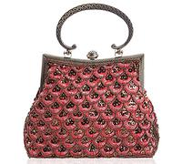 Retro Hollow Shoulder Bag for Women Evening Clutch Bag Kiss Lock Crossbody Bag Top Handle Handbag Wedding Purse(Red)