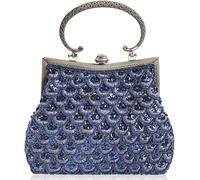 Retro Hollow Shoulder Bag for Women Evening Clutch Bag Kiss Lock Crossbody Bag Top Handle Handbag Wedding Purse(Blue)