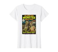 Retro Horror Monster Movie Zombie Drive-in Design Value Graphic T-Shirt, Women, White, S