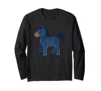 Retro Horse Denim Patchwork Patch Art Cute Long Sleeve T-Shirt