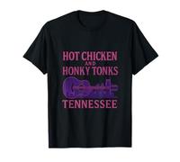 Retro Hot Chicken Honky Tonks Tennessee Skyline Guitar T-Shirt