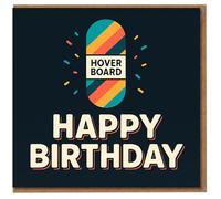 Retro Hover Board Happy Birthday Card - Colourful 80s Inspired Graphic, Playful Sci-Fi Theme - Fun Birthday Card for Him, Her, Teen, Friend
