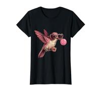 Retro Hummingbird Blowing Bubbles Vintage Art Value Graphic T-Shirt, Women, Black, S