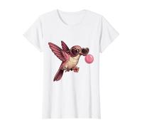 Retro Hummingbird Blowing Bubbles Vintage Art Value Graphic T-Shirt, Women, White, XS