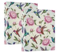 Retro Hummingbirds Pink Peonies 3 Ring Binder 1.5 Inch, Flexible D Ring Binders with Pockets, 3 Ring Binders for School, College, Office (2 Pack)