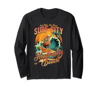 Retro Huntington Beach Skeleton Surfer Riding Sunset Waves Long Sleeve T-Shirt