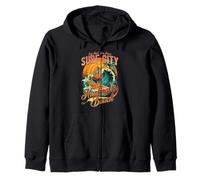 Retro Huntington Beach Skeleton Surfer Riding Sunset Waves Zip Hoodie
