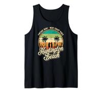Retro Huntington Beach Surf City CA Longboard Sunset Tank Top