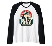 Retro Husky Christmas - North Pole Sled Team Raglan Baseball Tee