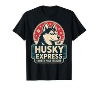 Retro Husky Christmas - North Pole Sled Team T-Shirt