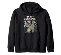 Retro I’m Not Antisocial I Just Prefer Dogs Funny Dog Lover Zip Hoodie
