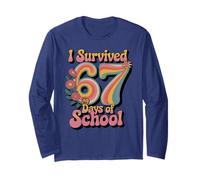 Retro I Survived 67 Days of School Meme Six Seven Brain Rot Long Sleeve T-Shirt
