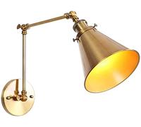 Retro Industrial 2 Section Long Arm Cone Wall Lamp, Black Rocker Wall Light, Wrought Iron Wall Sconce, E27, Bar, Cafe, Corridor, Loft, Living Room, Bedroom, Room Decoration (Color : Gold B)
