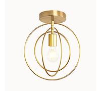 Retro Industrial Ceiling Lamp - E27 Vintage Pendant Light Modern LED Metal Lighting Shades Gold Metal cage lamp Shade for Loft Restaurant Coffee Bar (Round)