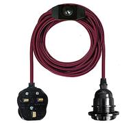 Retro Industrial E27 Plug in Pendant Light with Dimmer Switch, 4m Meter with in-Line On/Off Switch Fabric Flex Cable 2 Core with 60W Screw Lamp Holder Hanging Pendant Lighting UK