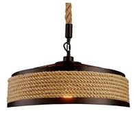 Retro Industrial Iron Vintage Loft Chandelier Hanging Lamp Vintage Rope Pendant Lamp Ceiling Lamp, Rustic Hemp Rope Iron Candlestick Round Hanging Iron Cage Bars Restaurants Bedroom Light