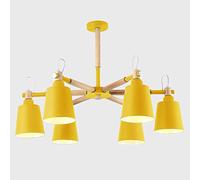 Retro Industrial Style Chandelier, E27 Pendant Light for Dining Room & Living Room, Nordic Iron Art, 6 Bulb Design, Yellow Finish, Unique Home Lighting Decor