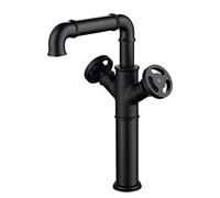 Retro Industrial Style Matte Black Brass Water Mixer Tap Bathroom Faucet Hot and Cold (Color : Black, Size Black