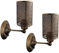 Retro Industrial Wall Lamp Steampunk Metal Net Lampshade, Interior V-intage Adjustable Socket Wall Spotlight,Ceiling Lighting