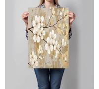 Retro Ink Painting Wall Art Decor White Cherry Blossoms Prints, Light Beige UnFramed Canvas Walls Art for Bathroom Living Room Hallway Home Wall Decoration 30 x 40 cm