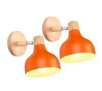 Retro Interior Wall Light 15 cm Adjustable Wooden Metal E27 Industrial Spotlight LED Ceiling Light Vintage Wall Lighting for Living Room Bedroom Bathroom (Blue) (Orange 1 Pack)