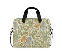 Retro Iris Bird William Morris Beige Laptop Sleeve Case Classical Laptop Carrying Case with Zipper crossbody messenger bag for Work Journey with Strap Handle, 13 14 15.6 inch