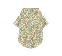 Retro Iris Bird William Morris Beige Summer Pet Dog Shirt Button Up Breathable Cool Short Sleeve Pet T-Shirt Puppy Clothes Perfect for Everyday Wear, and Photoshoots XL