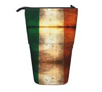 Retro Irish Flag Expandable Stand Pencil Pouch, Multi-Design Oxford Fabric, Adjustable Height, Multi-Use Cosmetic Bag