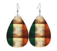 Retro Irish flag Leather Earring. Stylish teardrop shape, perfect for women, and a great decorative choice for parties and holidays.