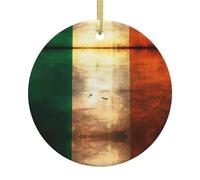 Retro Irish Flag Printed Ceramic Christmas Ornaments - Round. Suitable for Christmas Trees, Holiday Parties, and Home décor
