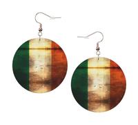 Retro Irish flag Round Leather Earrings KC Gold, Double-Side Printed Drop Dangle Jewelry for Women, for Festival Party Gift