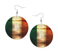 Retro Irish flag Round Leather Earrings White, Double-Side Printed Drop Dangle Jewelry for Women, for Festival Party Gift