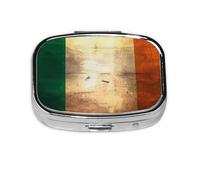 Retro Irish Flag Square Pill Box with Full Print Design - Portable Metal Travel Case for Vitamins & Medication, 2.2x1.6x0.7 Inch.