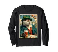 Retro Irish Otter Drinking Beer Vintage St Patricks Day Long Sleeve T-Shirt