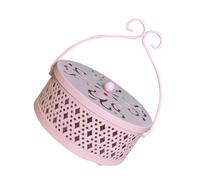 Retro Iron Incense Burner Coil Holder with Lid Pink Hanging Case