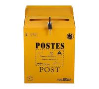 Retro Iron Letter Box Wall Mount Lockable Yellow Mailbox