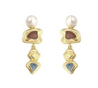 Retro Irregular Metal Contrast Color Pearl Earrings Enamel Drop Glaze Niche Design Light Luxury Long Elegant Earrings