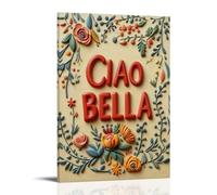 Retro Italian Quote Ciao Bella Canvas Wall Art Red And Blue Y2K Print Posters for Trendy Preppy Dorm Room Apartment Or Cute Aesthetic Bedroom Wall Decor Poster08x12inch(20x30cm)