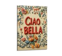 Retro Italian Quote Ciao Bella Canvas Wall Art Red And Blue Y2K Print Posters for Trendy Preppy Dorm Room Apartment Or Cute Aesthetic Bedroom Wall Decor Poster08x12inch(20x30cm)