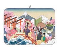 Retro Japan Scenery Microfibre Dish Drying Mat Japan Absorbent Dish Drying Drainers Mats for Kitchen Spoon Glass Plate 45.7 x 60.9 cm