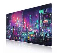 Retro Japanese Anime Gaming Mouse Pad XXL Cool Dark Purple Red Vaporwave City Extended Large Desk Mat Big Mousepad Non-Slip Rubber Base Stitched Edge Long Mousepad for Desk Computer, 35.4 x 15.7 in